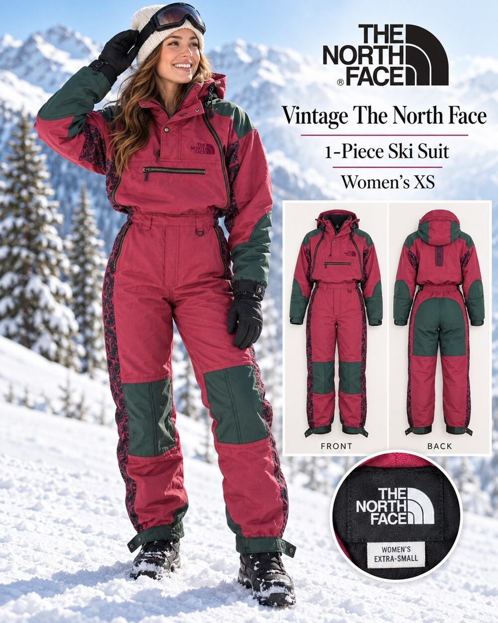 Vintage The North Face Colorblock One Piece Ski Suit Snowsuit Women’s XS